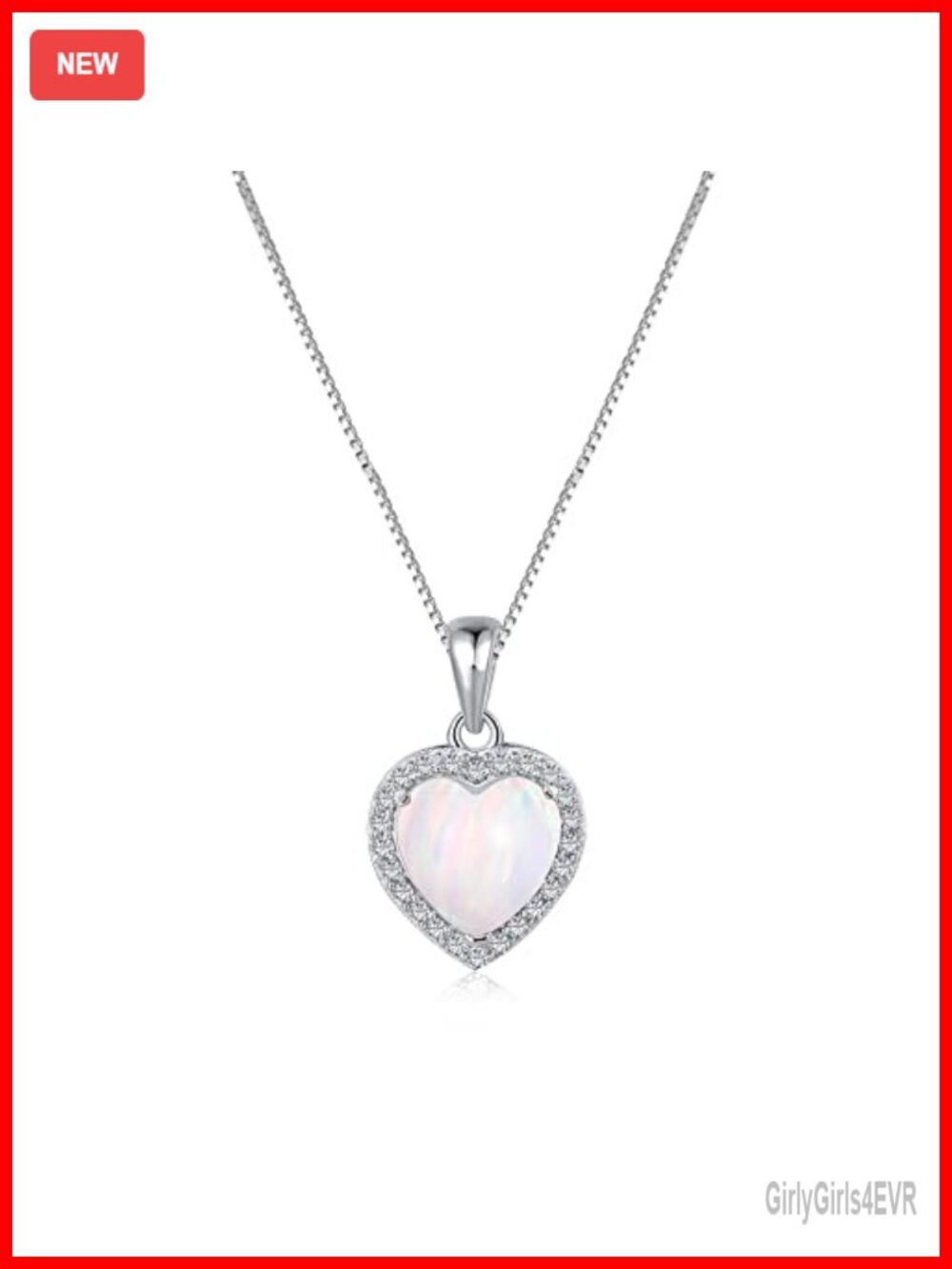 14K Gold Opal Heart Pendant Necklace with Moissanite Diamonds for Women